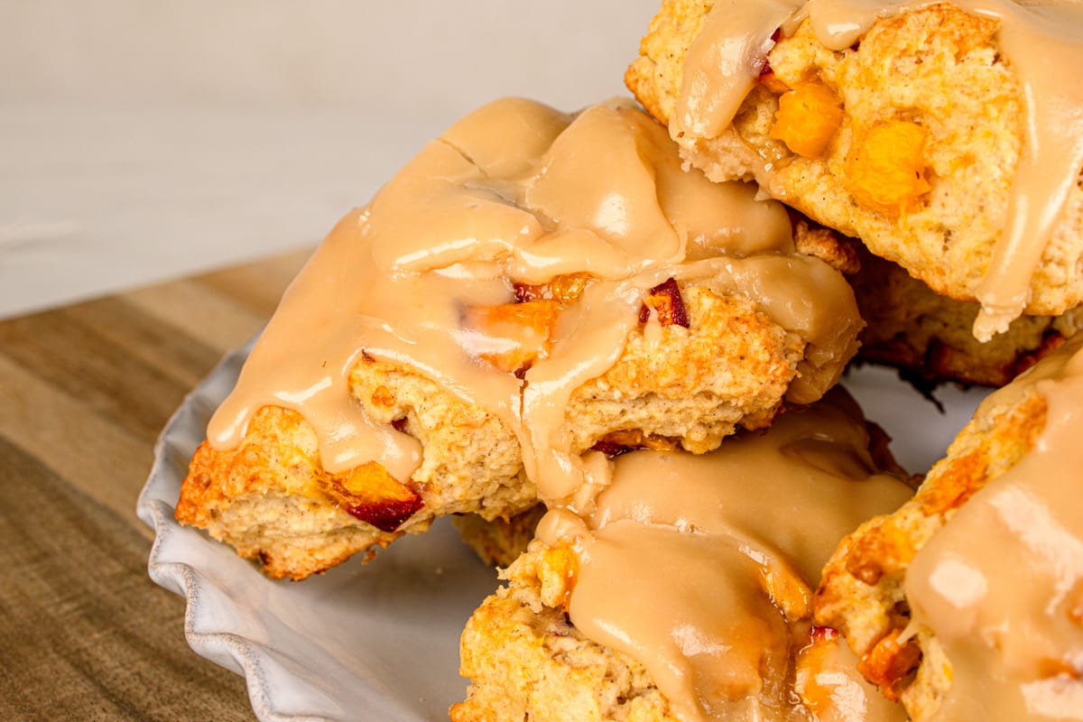 Bakery-Style Nectarine Scones with Brown Sugar Vanilla Glaze