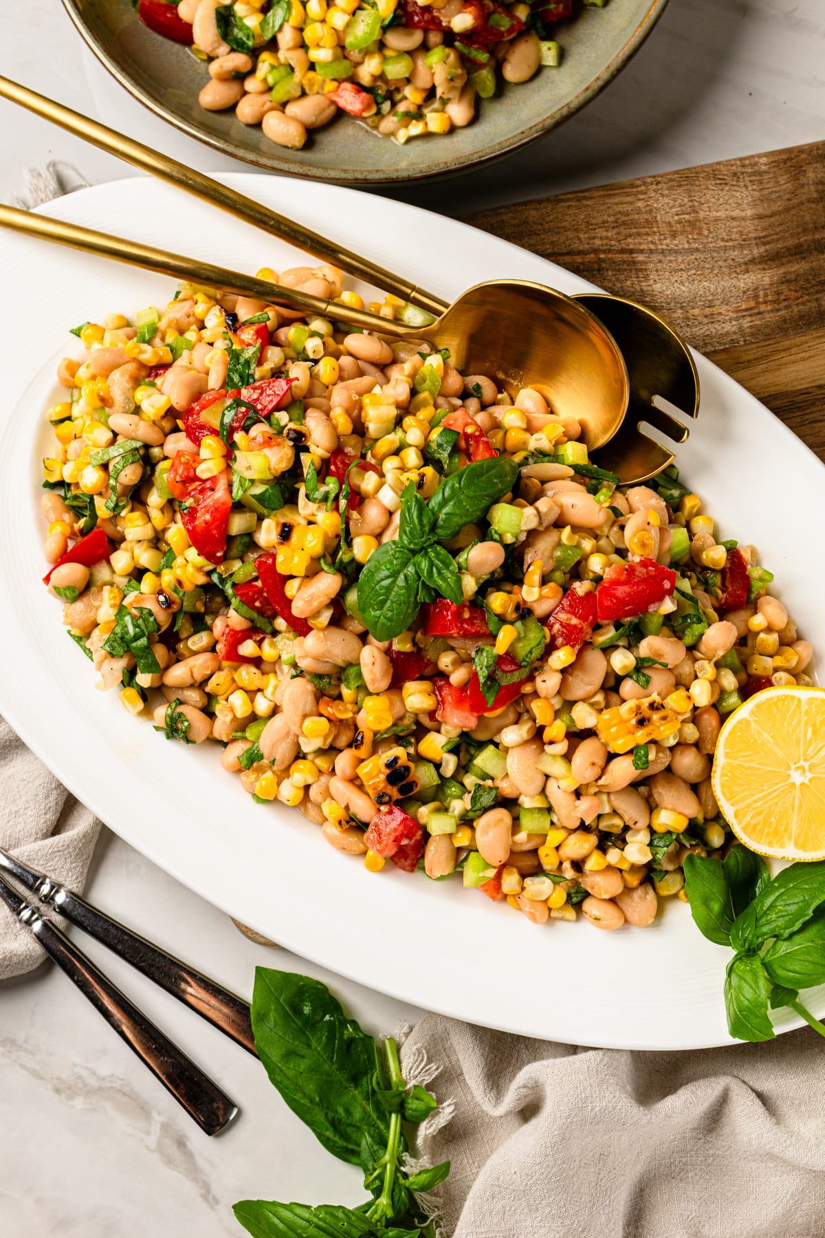 Charred Corn & White Bean Salad with Fresh Basil and Lemon Vinaigrette 