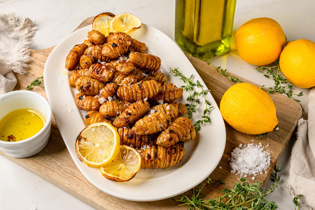 Lemon Garlic Hasselback Fingerling Potatoes