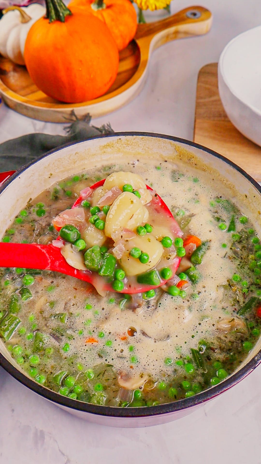 Creamy Vegan Gnocchi Soup with White Beans and Peas