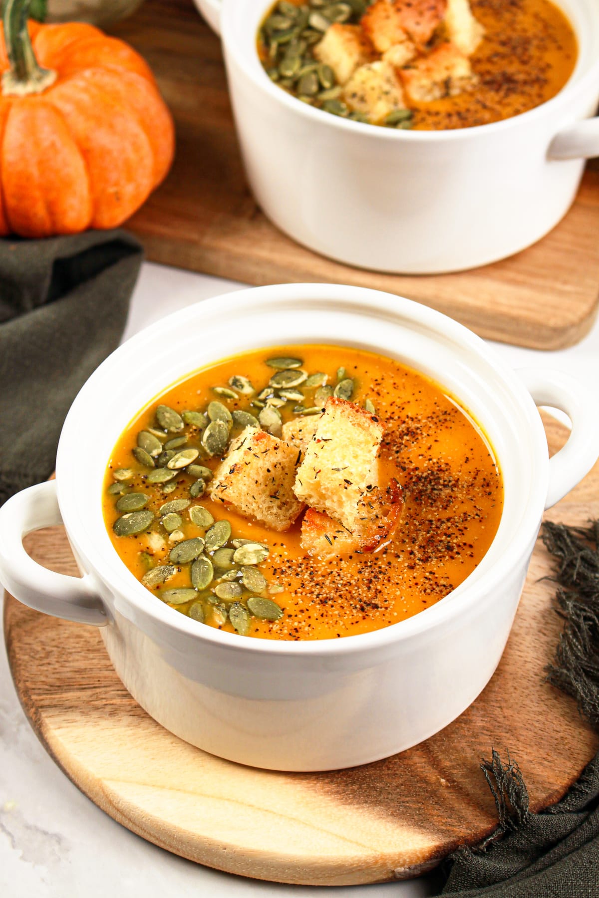 Creamy Butternut Squash Soup with Garlic Herb Croutons