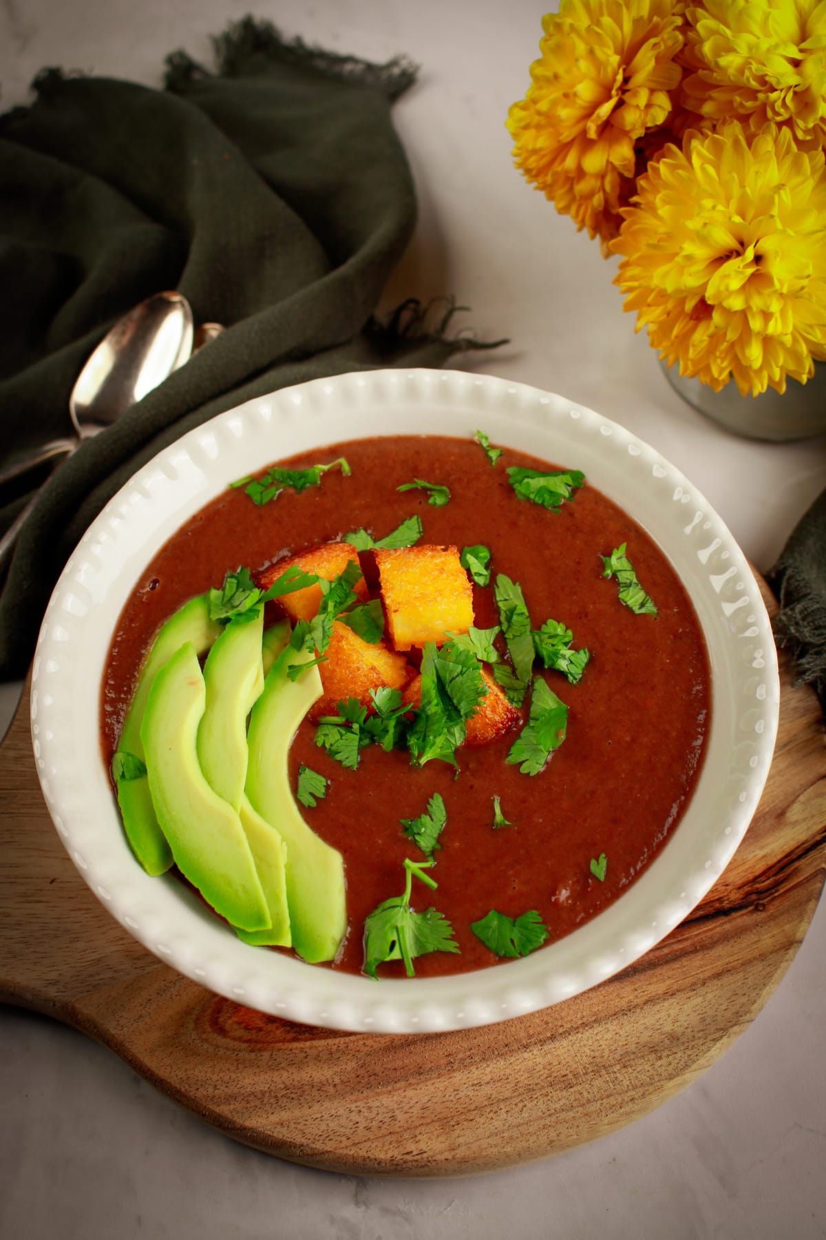 Black Bean Soup with Crispy Polenta Croutons
