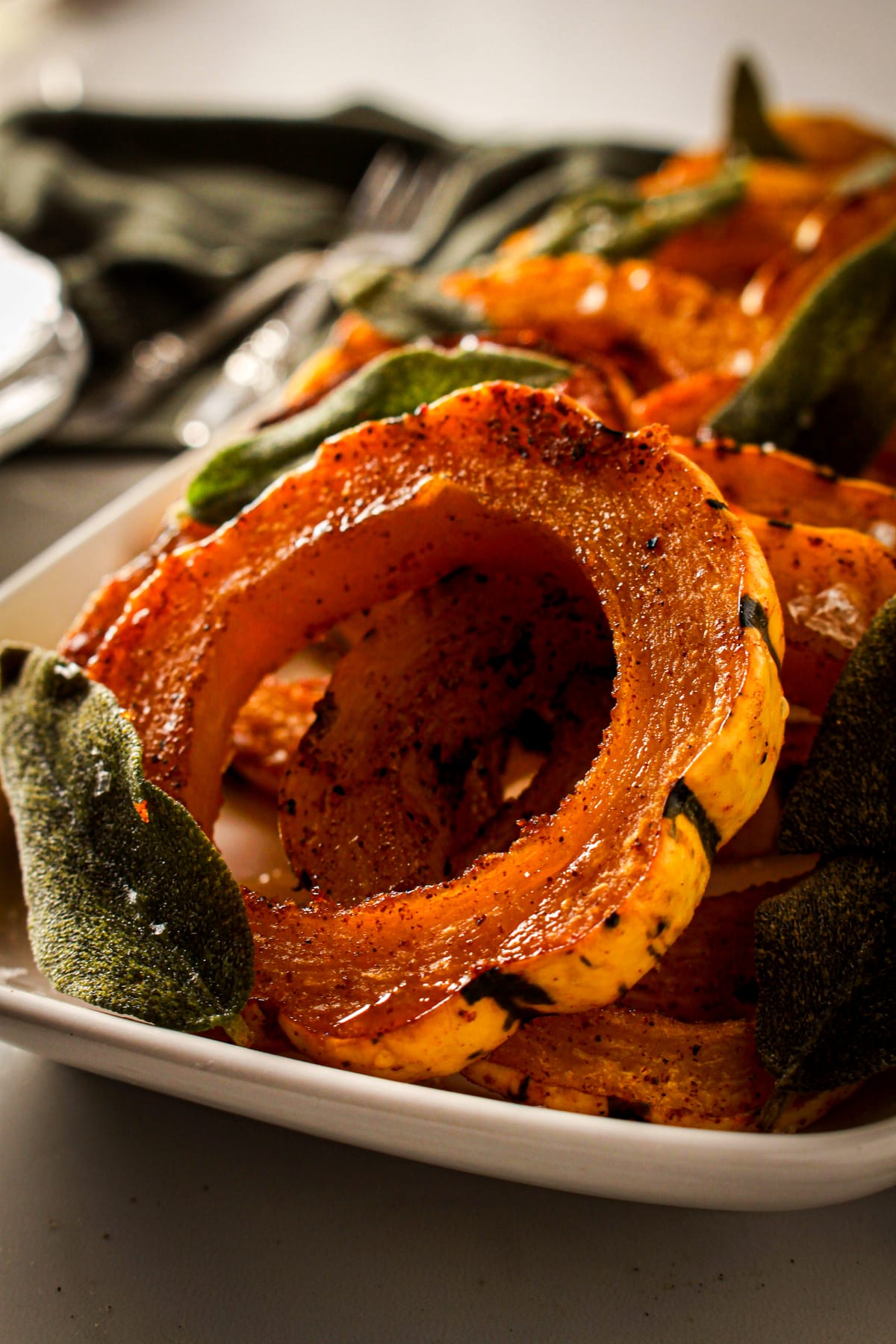 Roasted Delicata Squash Rings with Crispy Sage and Maple Sea Salt