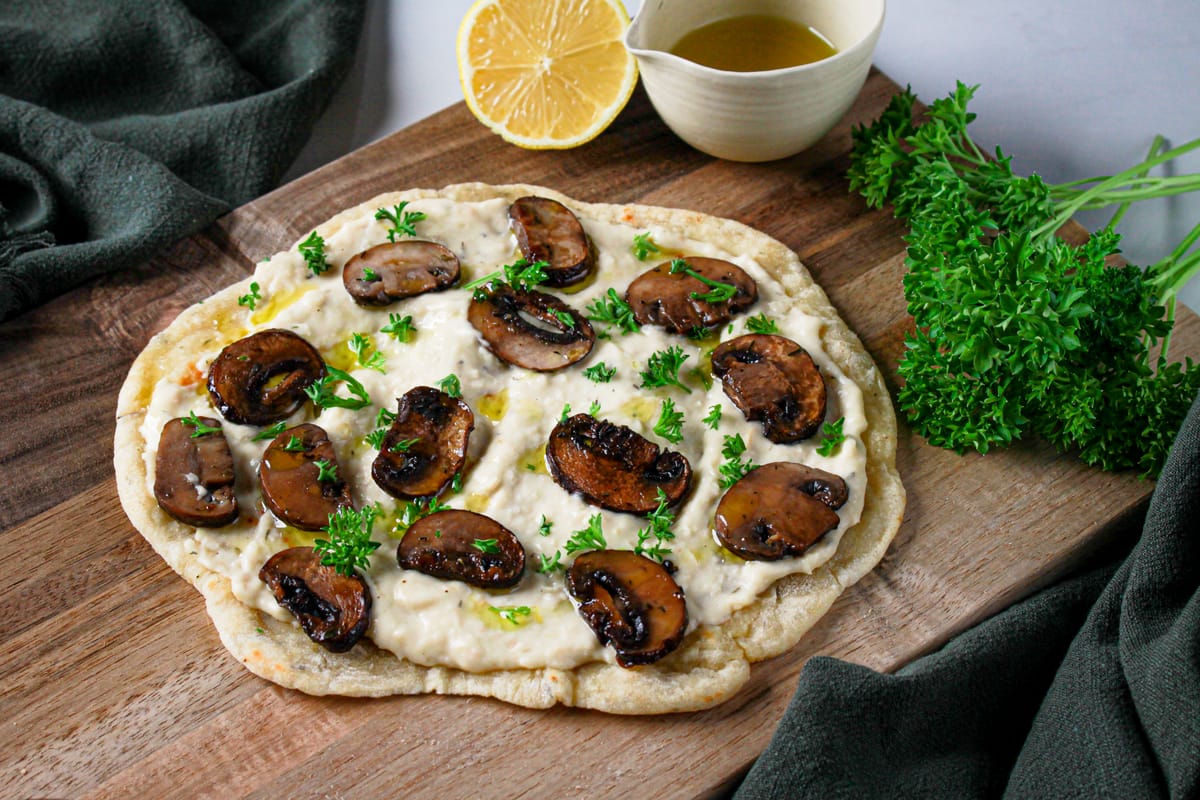 Flatbread with Whipped White Bean Spread & Roasted Mushrooms