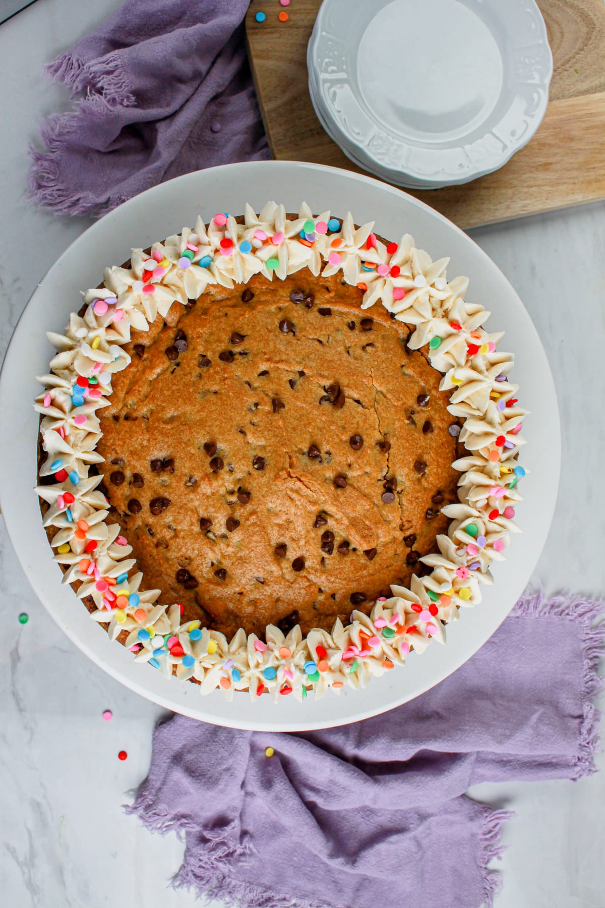 Bakery-Style Chocolate Chip Cookie Cake (Egg-Free, Dairy-Free, Nut-Free)