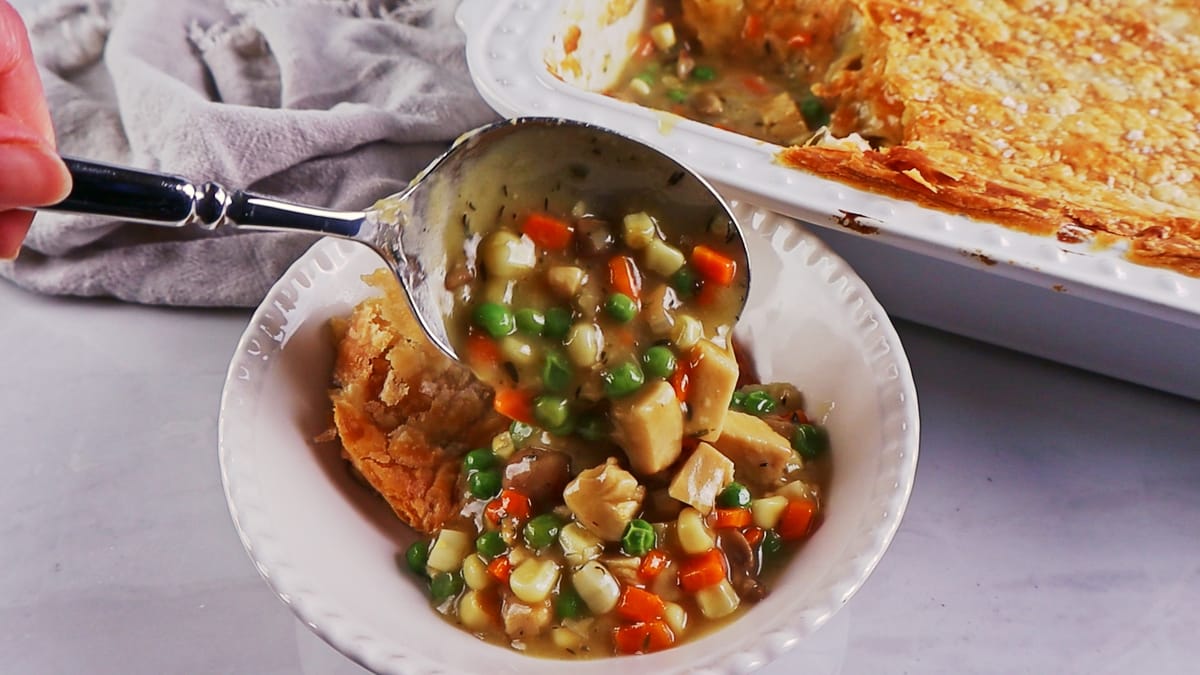 Lemon-Garlic "Chicken" & Mushroom Puff Pastry Pot Pie