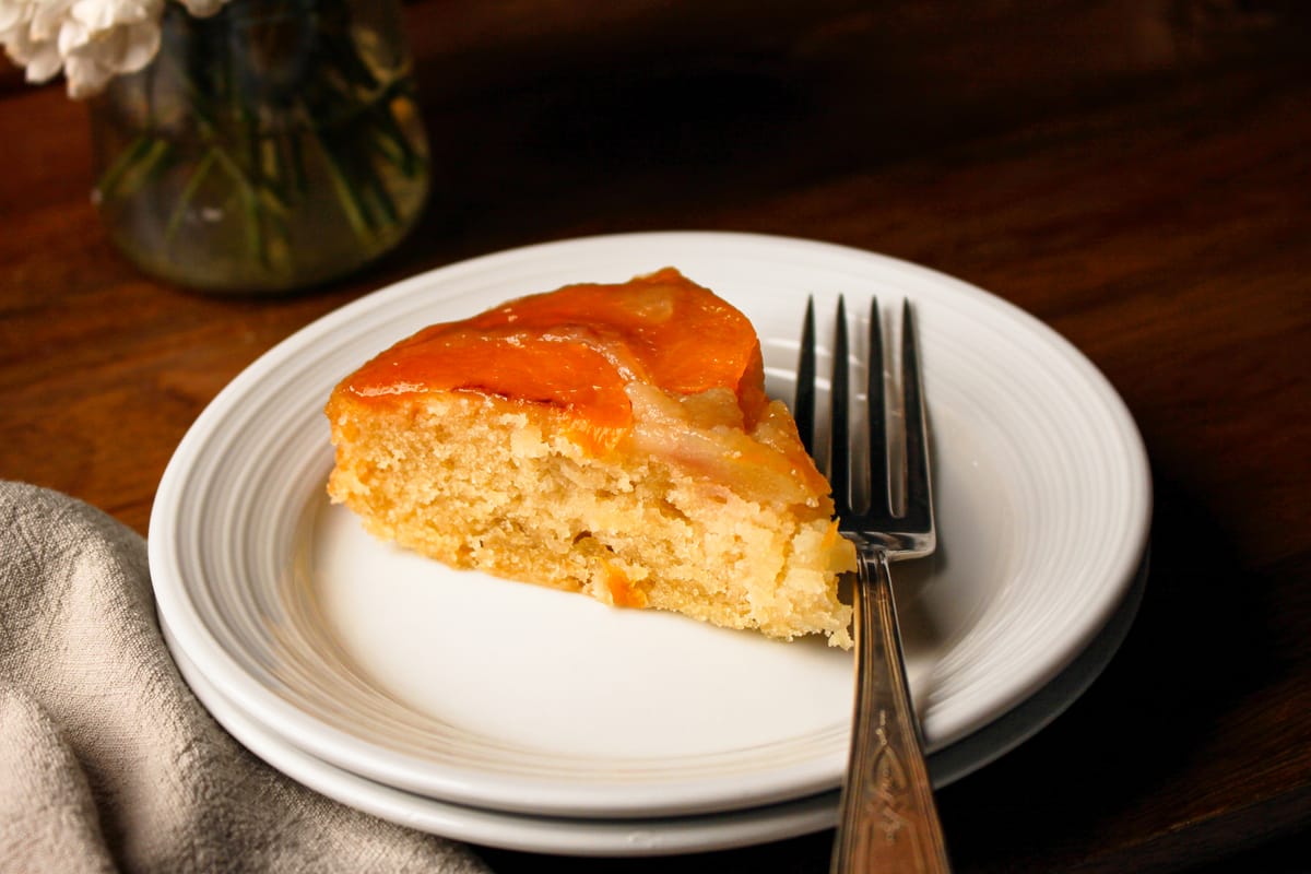 Upside-Down Peach Olive Oil Cake with Citrus Glaze